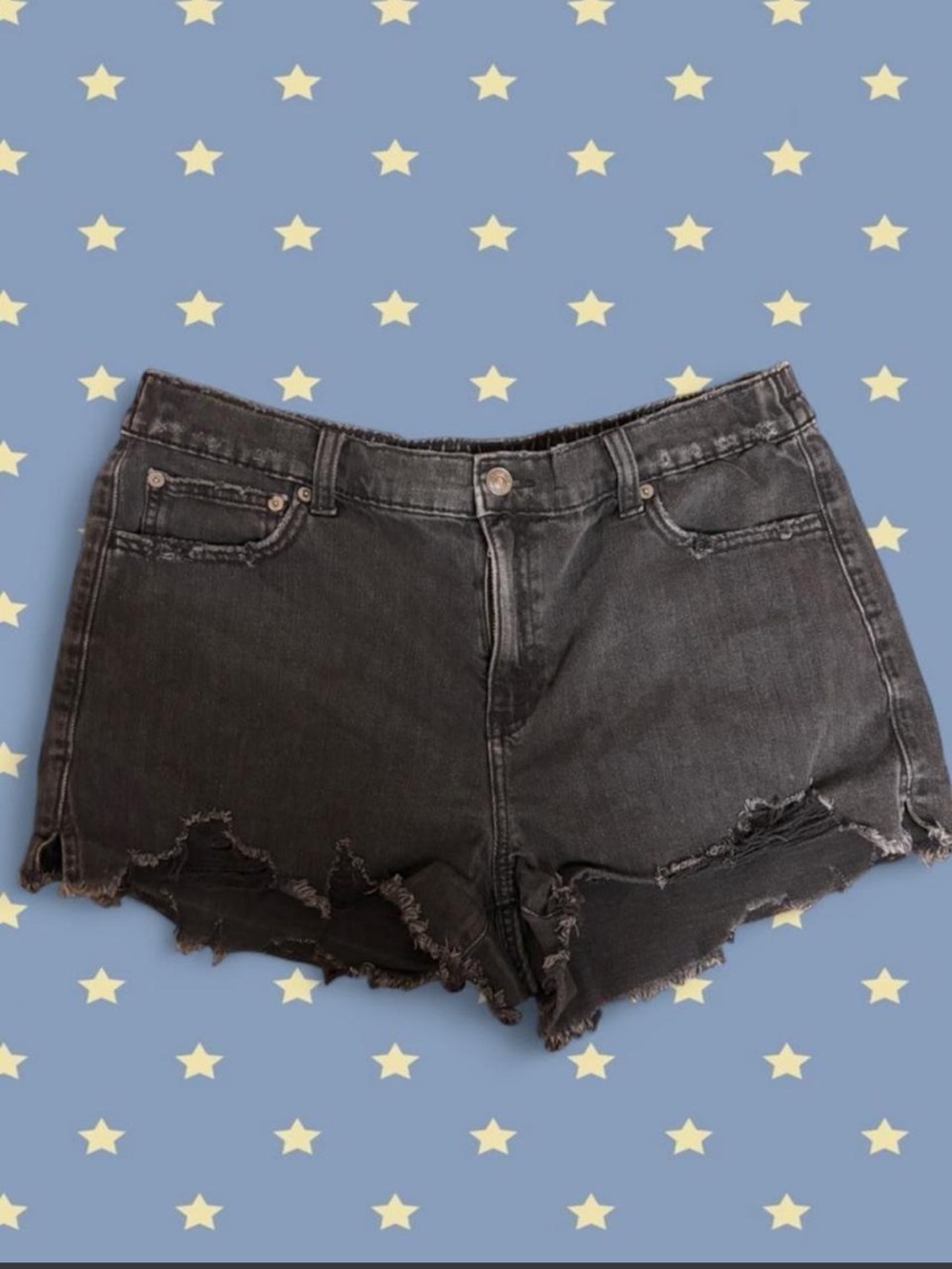 Aerie Black Distressed High-Rise Denim Shorts